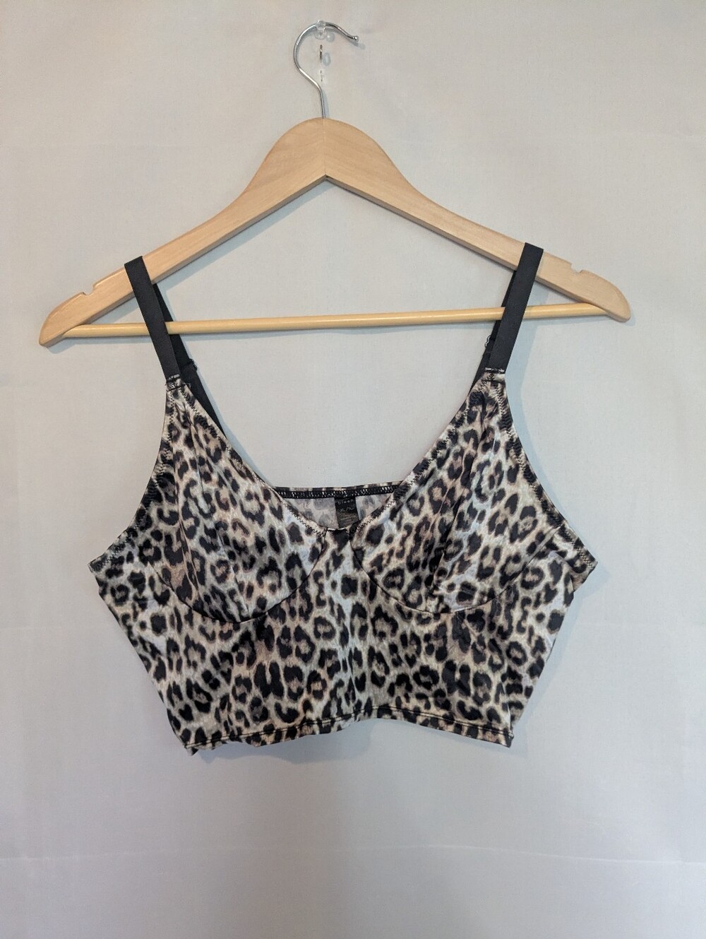 Blush Stretch Satin Leopard Print Longline Bustier Bralette Black Tan XL